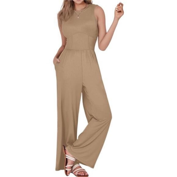 Jumpsuits for Women, Sleeveless Crew Neck Jumpsuits for Women Casual One